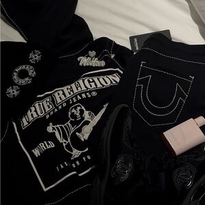 True Religion Black and White Graphic Hoodie and Jeans